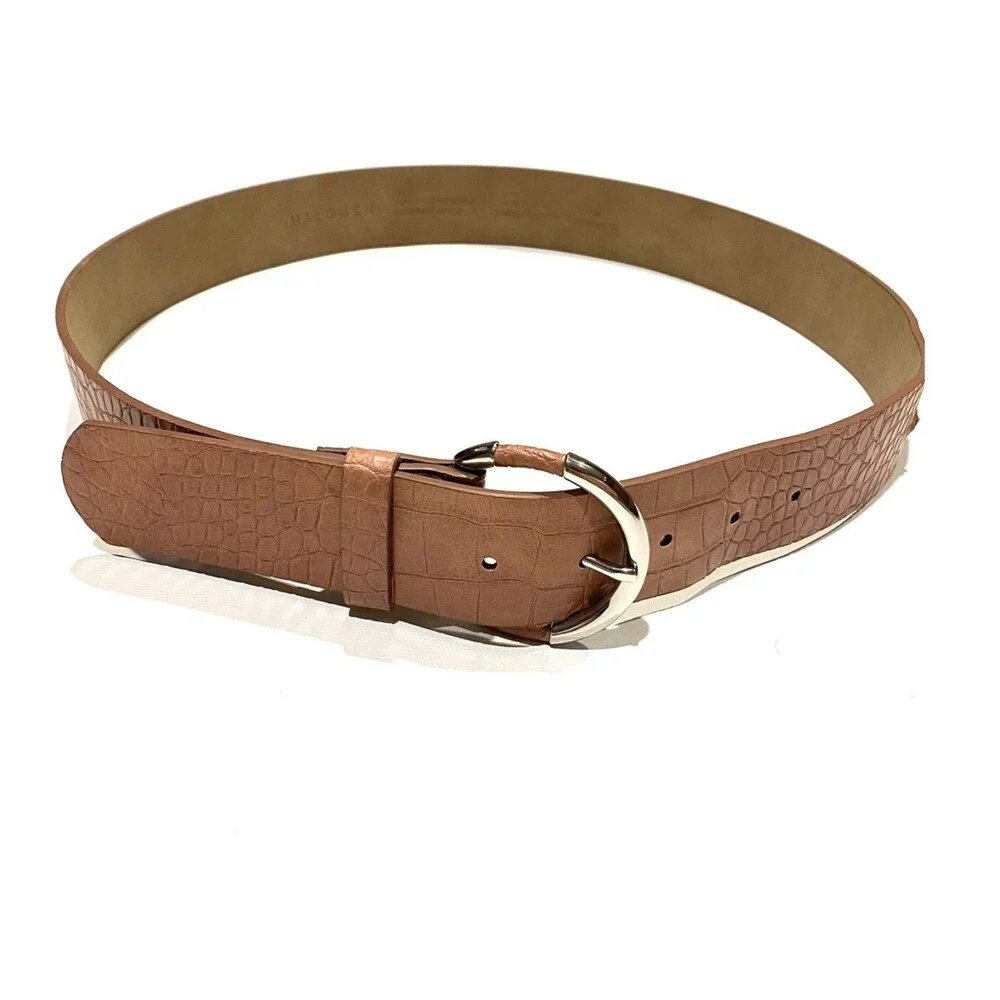 Halogen Womens Brown Croc Embossed Belt Silver Buckle Faux Leather S Nordstrom